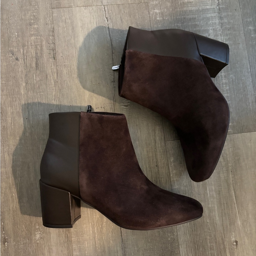 Easy Spirit Dark Brown Suede & Leather Block Heel Ankle Boots